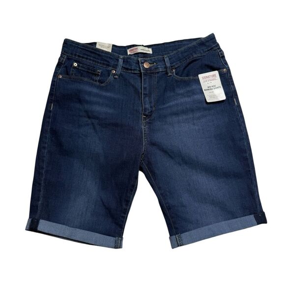 Signature Levi Strauss Mid Rise Shorts Cuffed Super Stretch Blue Sz 12 NWT - Picture 1 of 10